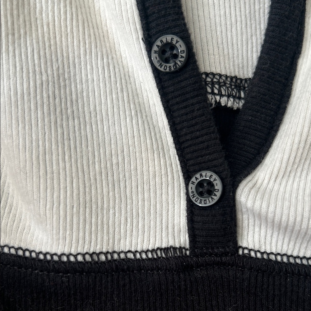 vintage Harley-Davidson Black and White Women Henley Long Sleeve Ribbed Shirt - Picture 8 of 8